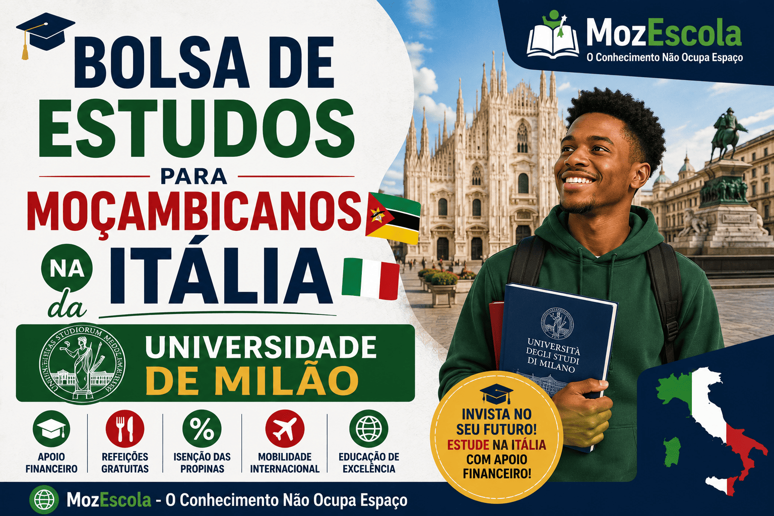 Bolsa de Estudos para Moçambicanos na Itália da Universidade de Milão