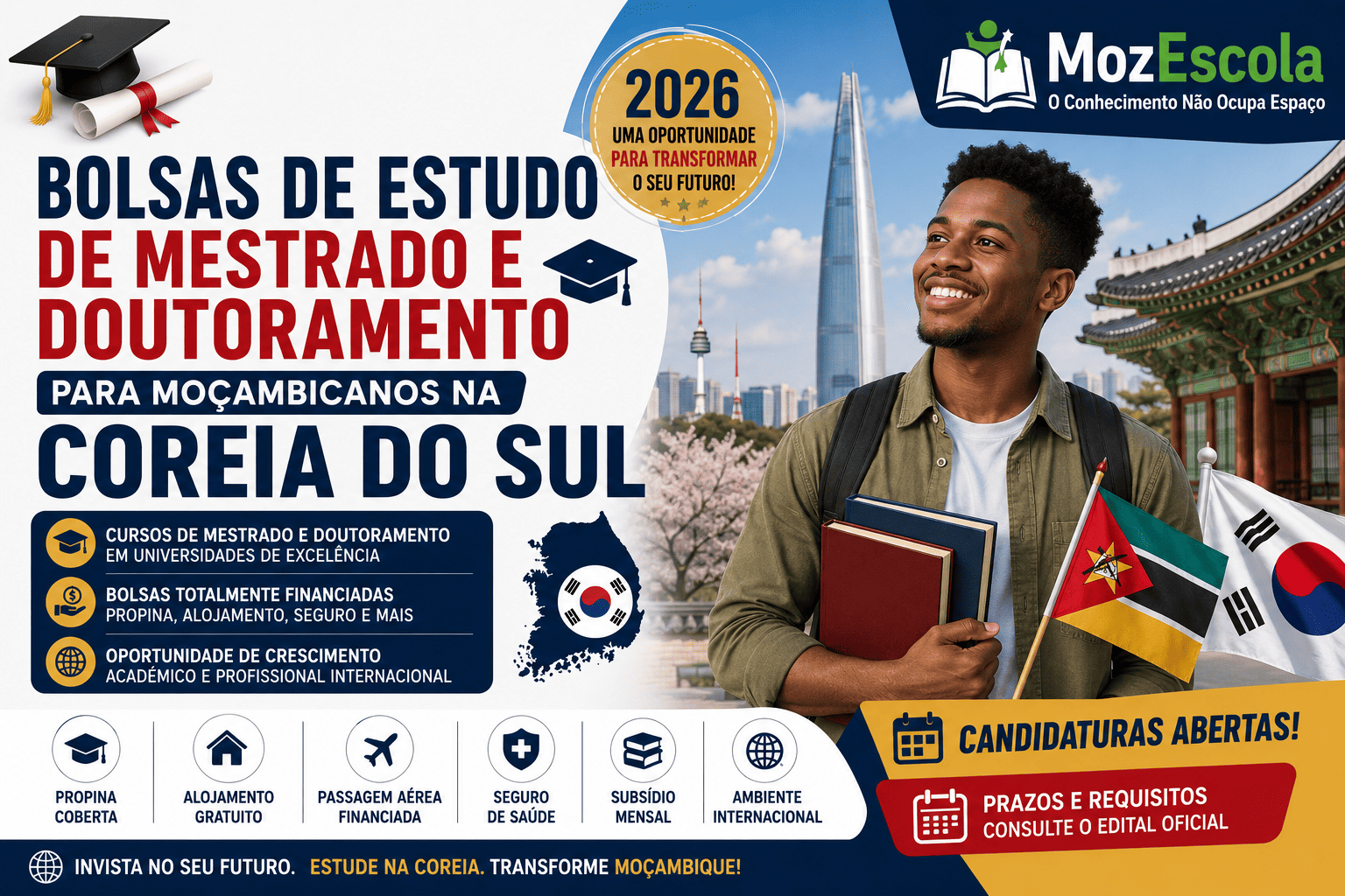 Bolsas de Estudo de Mestrado e Doutoramento para Moçambicanos na Coreia do Sul 2026