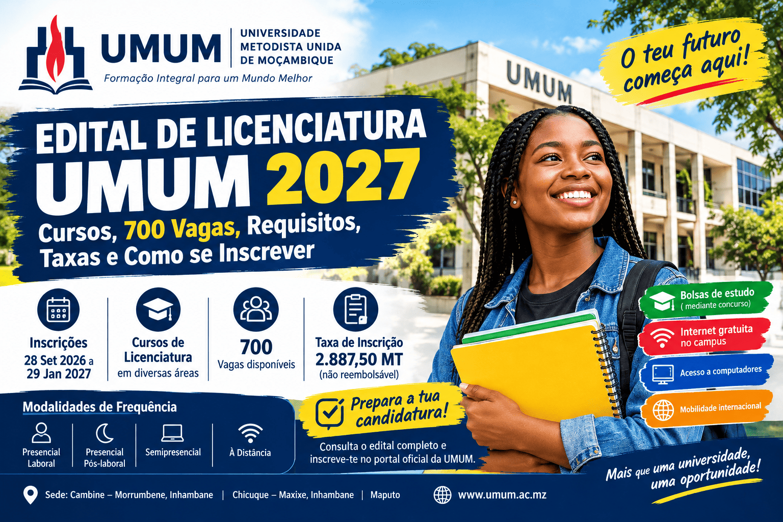 EDITAL DA UNIVERSIDADE METODISTA UNIDA DE MOÇAMBIQUE (UMUM) 2027